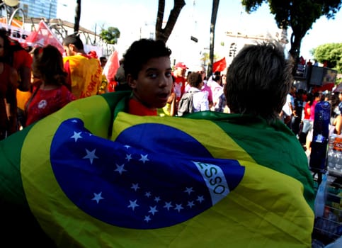 salvador, bahia, brazil - dec. 16, 2015: members of the trade union centrals, political parties and social movements mobilize in favor of president Dilma Rousseff and asking Eduardo Cunha to leave the presidency of the Chamber of Deputies....