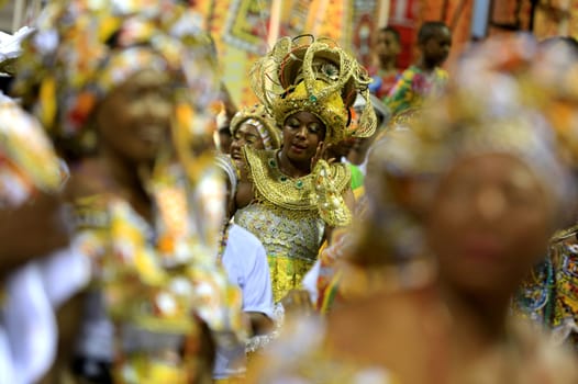 salvador, bahia / brazil - february 8, 2016: Members of the Ile Aiye Carnival Block are seen at the Osmar Circuit during Salvador Carnival.