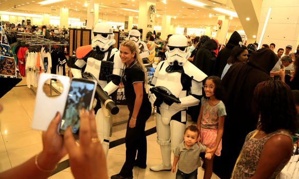 salvador, bahia, brazil - december 15, 2015: Star Wars fans celebrate their characters' fantasies during the release of episode VII - The Force Awakens in Salvador.