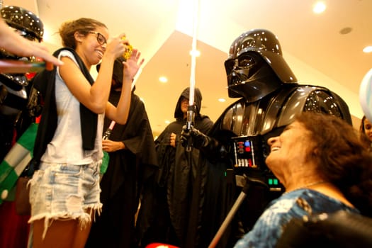 salvador, bahia, brazil - december 15, 2015: Star Wars fans celebrate their characters' fantasies during the release of episode VII - The Force Awakens in Salvador.