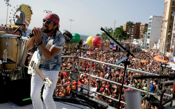 salvador, bahia, brazil - february 9, 2016: Singer Bell Marques is seen in the electric trio singing for the Chameleon Block during the Salvador Carnival...