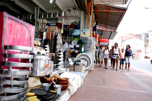 salvador, bahia, brazil - december 8, 2015: View of shops of J. J. Seabra Avenue (Baixa dos Sapateiros) in Salvador. Historical place of street commerce.