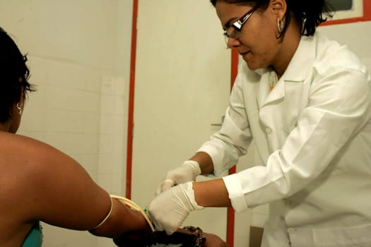 porto seguro, bahia / brazil - july 14, 2009: blood collection for exams is seen medical post in the city of Porto Seguro.