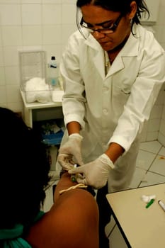 porto seguro, bahia / brazil - july 14, 2009: blood collection for exams is seen medical post in the city of Porto Seguro.