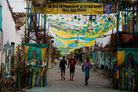 muritiba, bahia / brazil - june 23, 2014: decoration with banderolas is seen on a street in the city of Muritiba, during Sao Joao festivities.