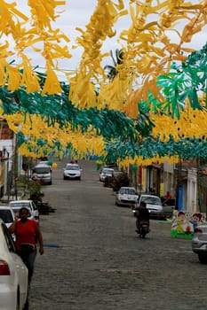 muritiba, bahia / brazil - june 23, 2014: decoration with banderolas is seen on a street in the city of Muritiba, during Sao Joao festivities.