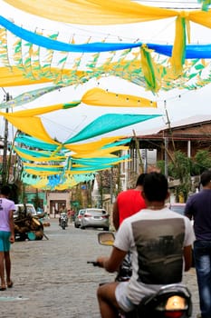 muritiba, bahia / brazil - june 23, 2014: decoration with banderolas is seen on a street in the city of Muritiba, during Sao Joao festivities.