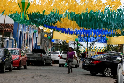 muritiba, bahia / brazil - june 23, 2014: decoration with banderolas is seen on a street in the city of Muritiba, during Sao Joao festivities.