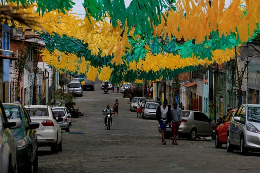 muritiba, bahia / brazil - june 23, 2014: decoration with banderolas is seen on a street in the city of Muritiba, during Sao Joao festivities.