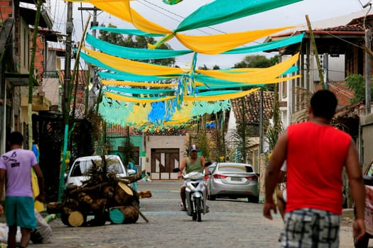 muritiba, bahia / brazil - june 23, 2014: decoration with banderolas is seen on a street in the city of Muritiba, during Sao Joao festivities.