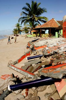 belmonte, bahia / brazil - july 19, 2009: destruction caused by seawater is seen under construction by the sea in the city of Belmonte.