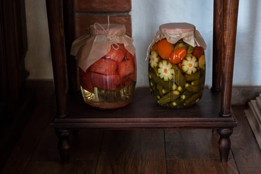 Pickled vegetables in the jars