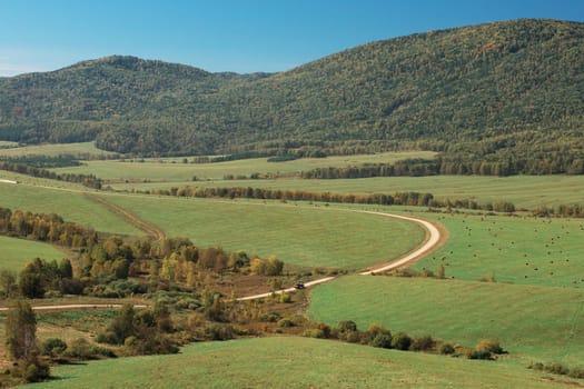 Road at the mountains, horisontal panorama