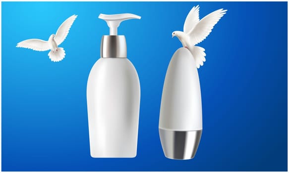 mock up illustration of different cosmetic products on abstract background