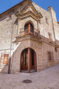 Chaves Calderon Mendoza Palace, Trujillo, Extremadura, Spain. the only Palace in the world that has a corner door and window