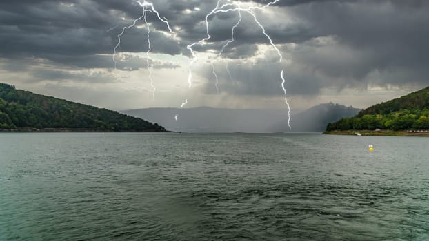 Edersee with Thunderstorms on teh water in Hesse Germany