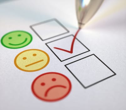 Check mark on customer service satisfaction. 3D illustration, check box concept of feedback.