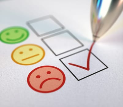 Check mark on customer service satisfaction. 3D illustration, check box concept of feedback.