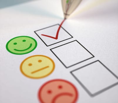 Check mark on customer service satisfaction. 3D illustration, check box concept of feedback.