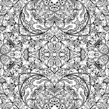 Vector abstract ethnic nature hand drawn ornamental background. Black and white seamless pattern
