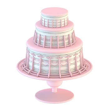 Pink white cake with stripes 3D render illustration isolated on white background