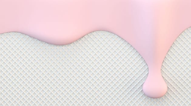 Pink strawberry cream melting down 3D render illustration isolated on white background