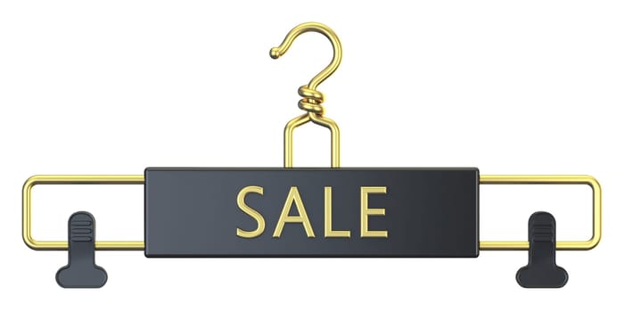 Black cloth hanger with SALE text 3D render illustration isolated on white background