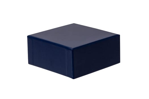 Gift box isolated. Close-up of a blue closed present or gift box on a white background. Birthday, valentine, anniversary or other holidays. Macro photograph.