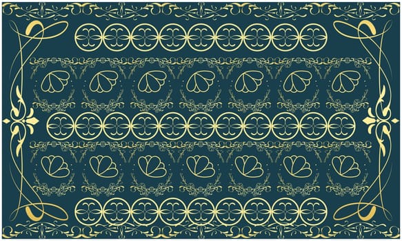 digital textile design of golden art and leaves