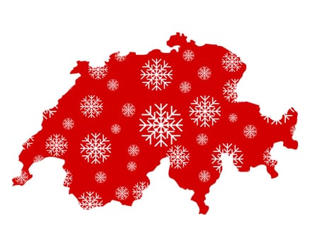 Map of Switzerland with snowflakes
