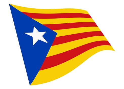 A Catalonia independence waving flag graphic isolated on white with clipping path red yellow blue white star Estelada