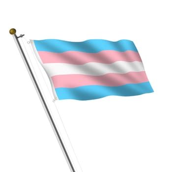A Transgender Pride flagpole 3d illustration on white with clipping path blue white pink stripes