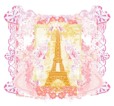 Eiffel tower artistic card, decorative floral frame
