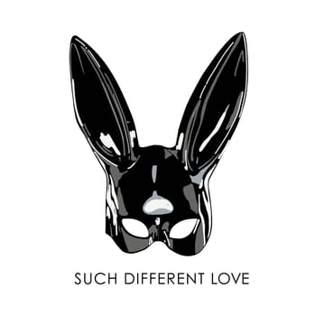 LATEX BLACK MASK RABBIT. fetish. BDSM RABBIT . ISOLATED ON WHITE.