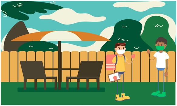 two friends are meeting in a garden