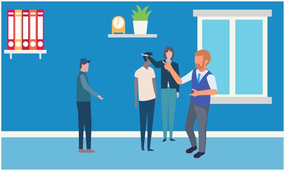 four employees are discussing in office meeting