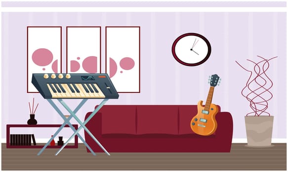 music instruments placed in a living room