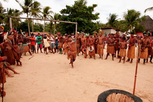 santa cruz cabralia, bahia / brazil - april 17, 2010: Pataxó Indians are seen during indigenous games in the Coroa Vermelha village in the city of Santa Cruz Cabralia.
