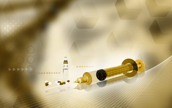 Digital illustration of syringe in colour background