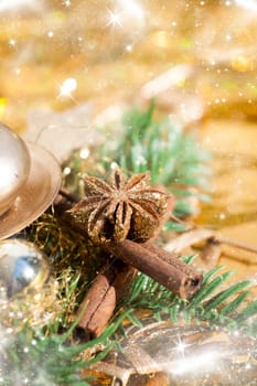 Close up on Christmas tree decoration and holiday lights