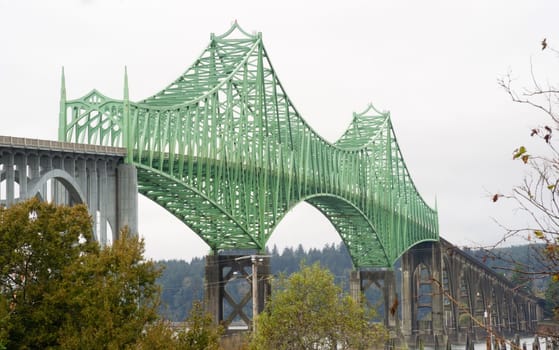 This scenic bridge spans the bay at the mouth of the Yaquina River