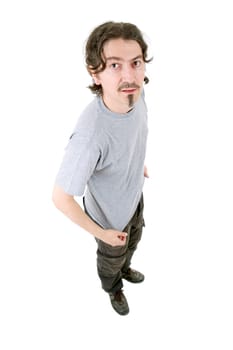 young casual man full body in a white background