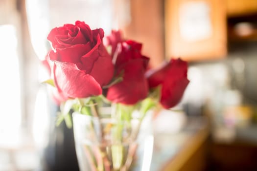Beautiful red rose bouquet on vintage background, stock photo