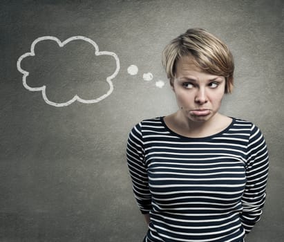 Illustration of a pretty woman thinking, with thought balloon