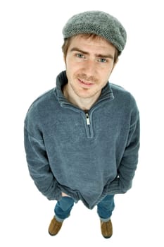 young happy casual man full body, isolated on white