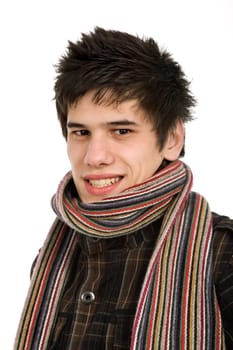 studio picture of a young man dressed for winter