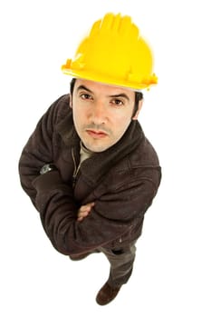 young worker full body in a white background