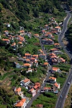 small village, view from above, at Madeira island, Portugal