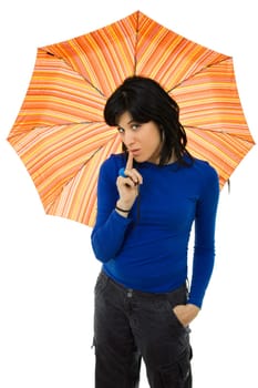 young brunette girl with umbrella in colors