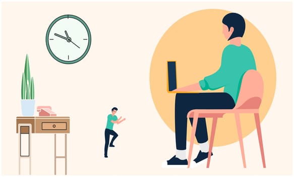woman is working on laptop and her kid is playing at home